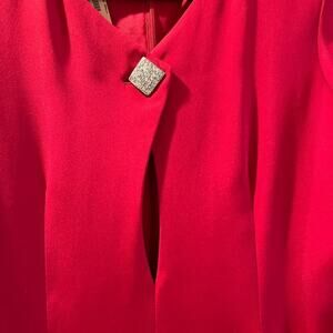 Maxi dress Lipstick red 100% red silk with 5 rhinestone diamond shaped buttons